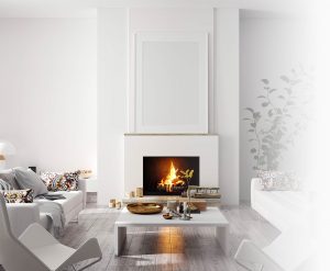 Fireplace in Modern Living Room Within Suffolk County, NY Home